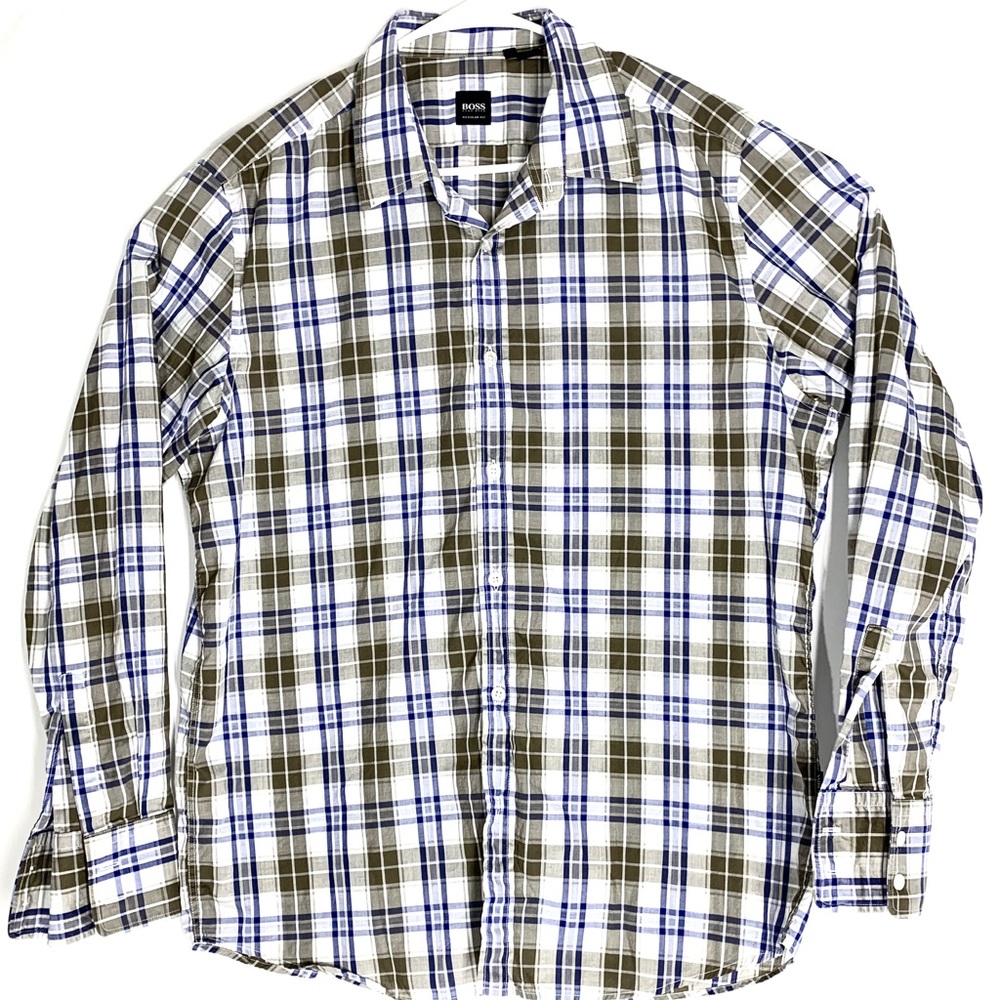 Hugo Boss Mens Dress Shirt XL Plaid Regular Fit